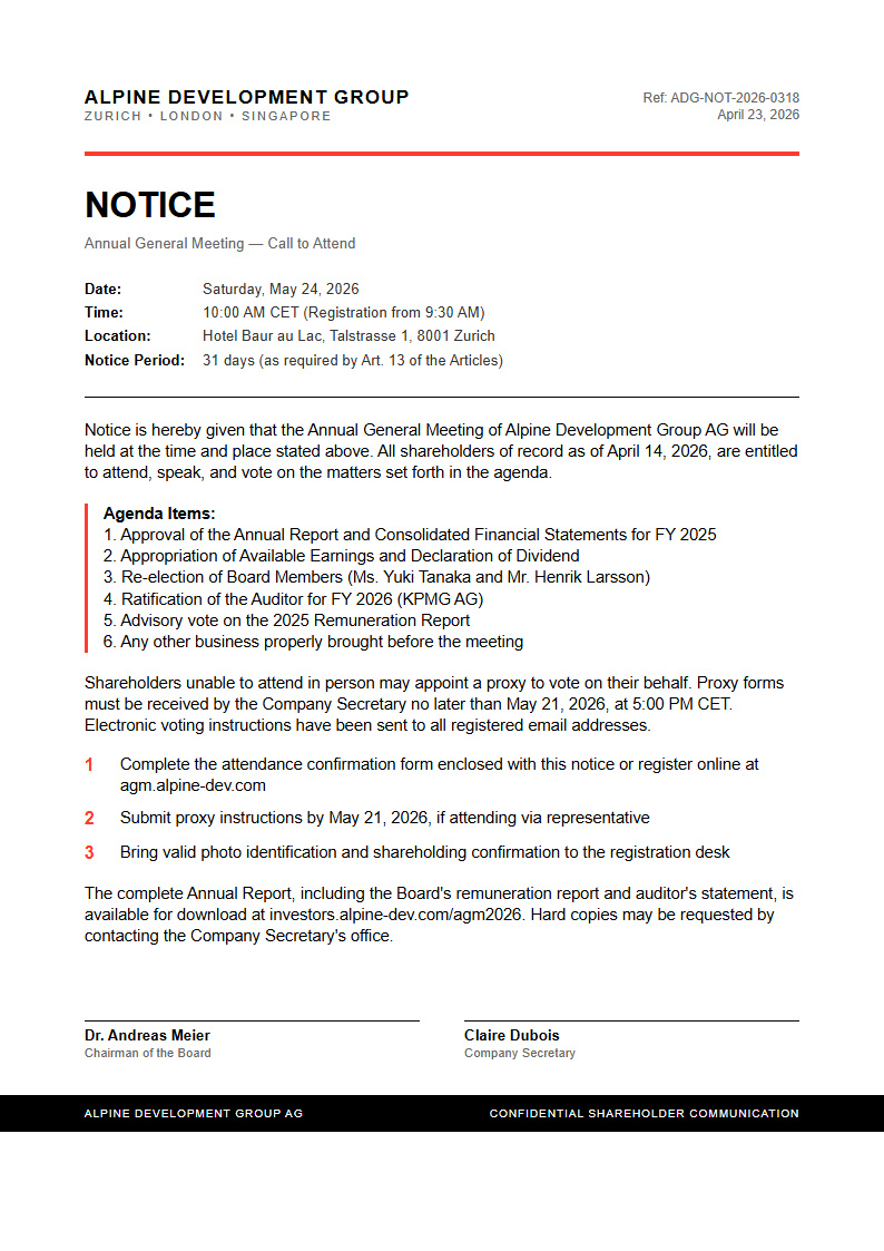 Swiss International Notice